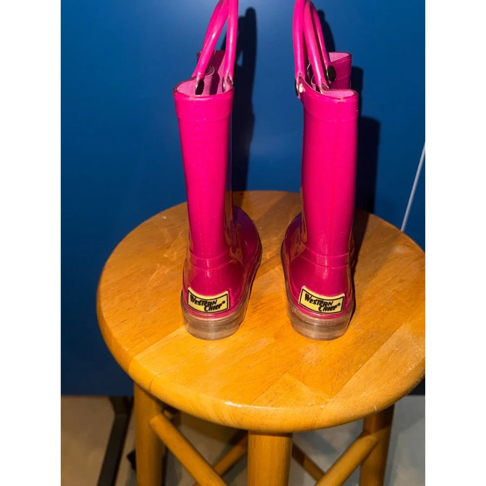 Western Chief Kids Pink Glitter Rain Boots Pull On Waterproof Size 7/8